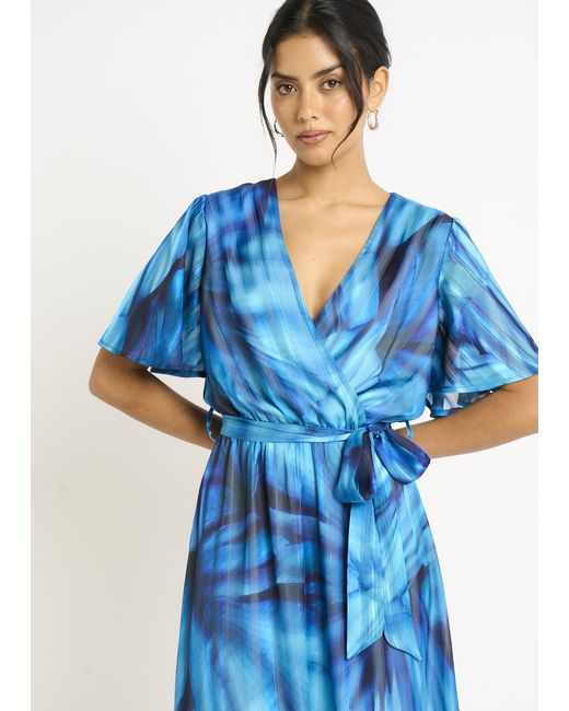 Gini London Blue Tie Dye Print Wrap Midi Dress