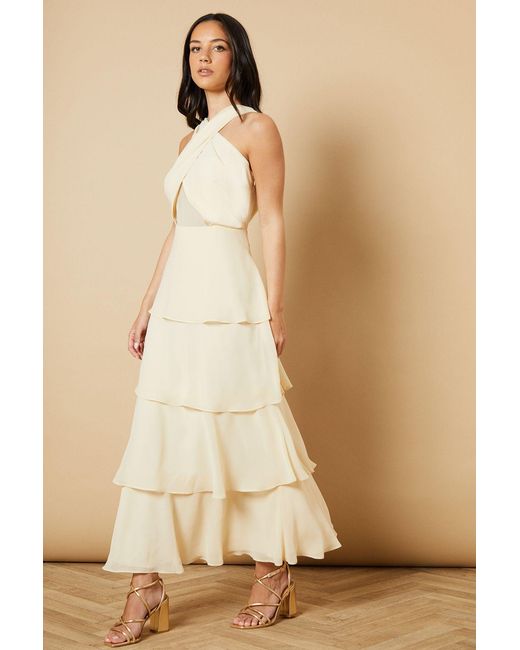 Oasis Natural Halter Neck Chiffon Tiered Maxi Dress