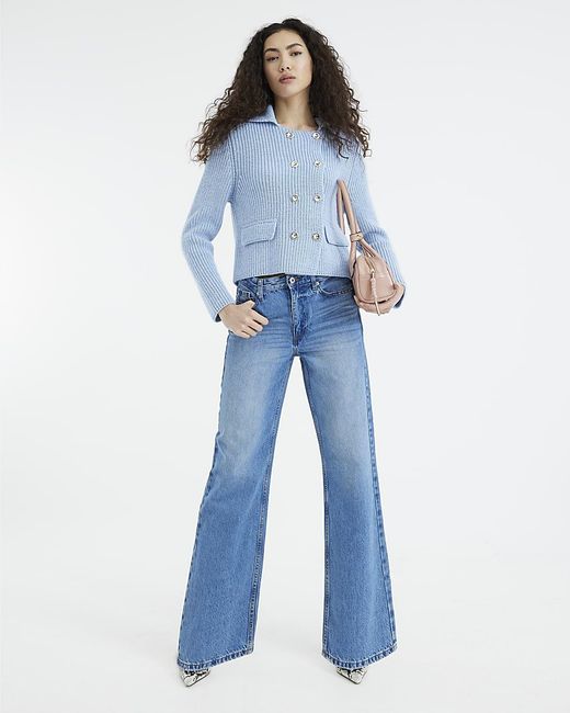 River Island Blue Straight Jeans Mid Rise Cotton