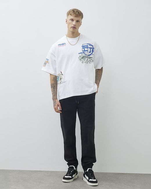 River Island White Joggers Regular Fit Cuffed Cotton for men