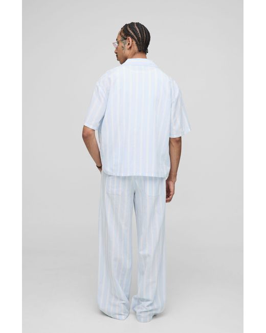 BoohooMAN White Oversized Boxy Linen Look Stripe Pocket Detail Shirt for men