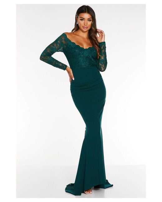 Quiz Bottle Bardot Lace Fishtail Maxi Dress in Green Lyst UK