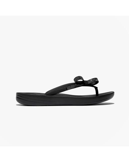Fitflop Black Iqushion Glitz-Bow Ladies Flip Flops