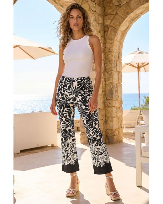 Roman Natural Abstract Print Seam Stretch Trouser