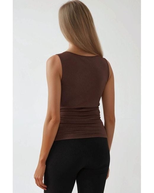 Hiccup Brown Boat Neck Slim Fit Knitted Top