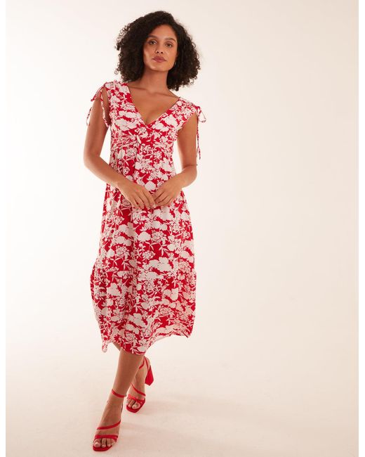 Blue Vanilla Red Ring Front V Neck Midi Dress