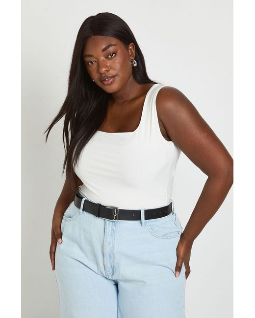 Boohoo White Plus Double Layer Slinky Square Neck Bodysuit