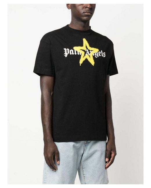 Palm Angels Palm Angel Yellow Star Sprayed T-shirt Met Logoprint In Zwart in het Black voor heren