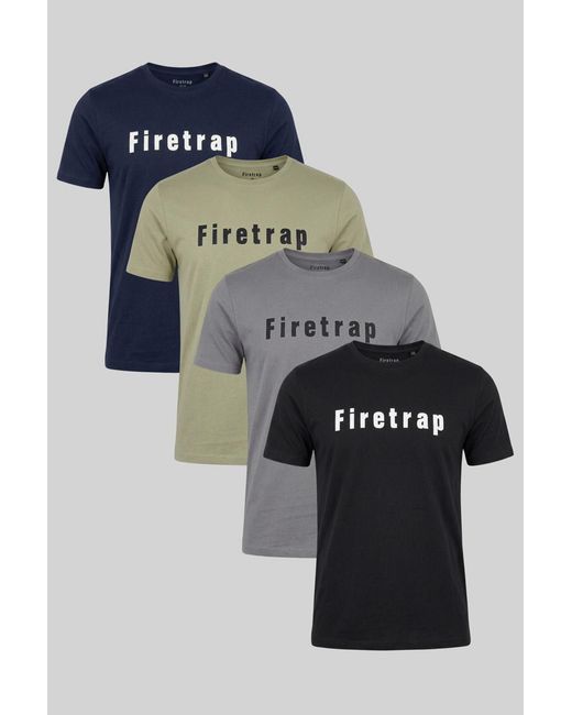 Firetrap Blue Multi 4 Pack Regular Fit Cotton Logo Tees for men