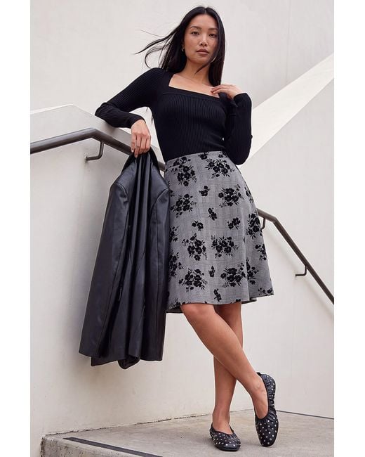 Roman Black Check Floral Skater Skirt