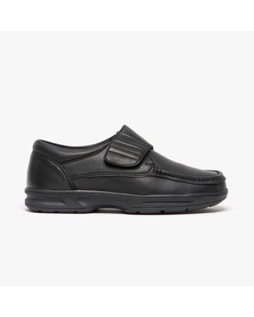 Dr Keller Black Texas Leather Touch Fasten Wide Fit Shoes for men