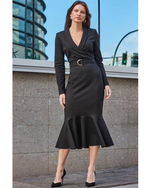 Sosandar Blue Tailored Fishtail Hem Wrap Dress