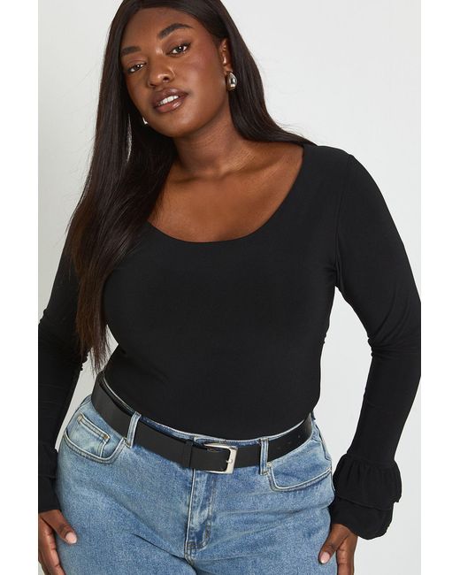 Boohoo Blue Plus Scoop Neck Ruffle Sleeve Top