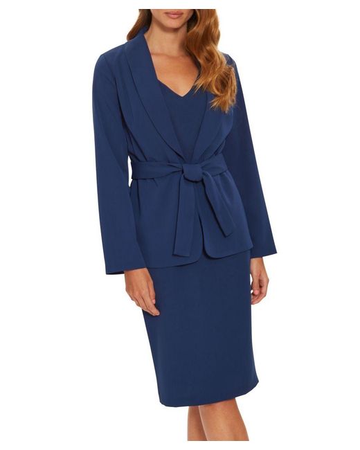 Gina Bacconi Blue Linete Moss Crepe Tie Jacket