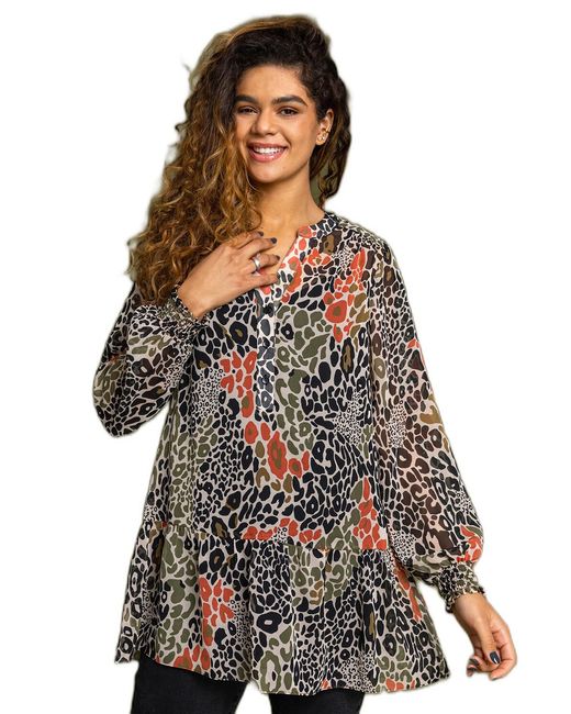 Roman Multicolor Chiffon Print Peplum Top