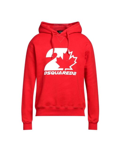 DSquared² Red Cool Fit Maple Leaf Hoodie Cotton for men