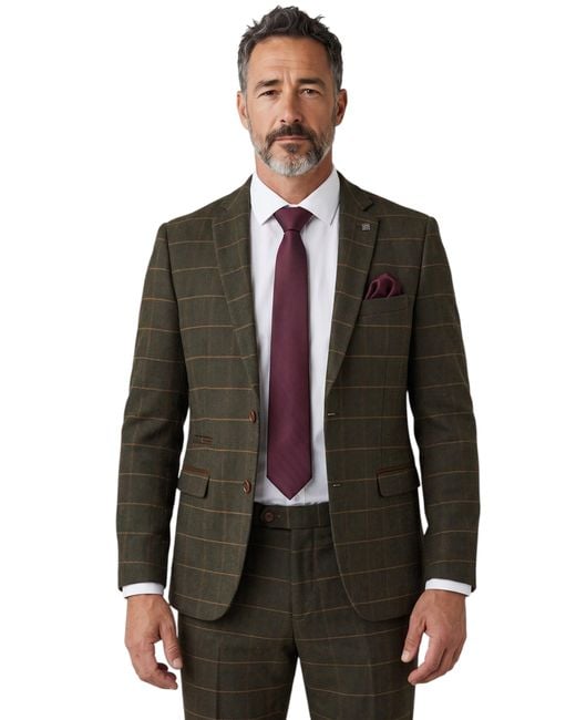 Paul Andrew Black Tweed Herringbone Formal Check Blazer for men