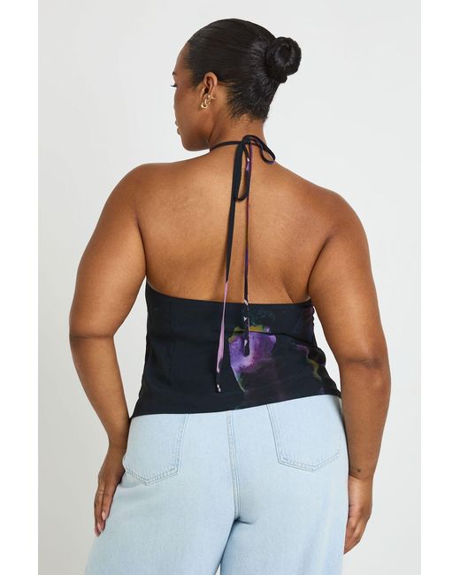 Boohoo Blue Plus Printed Cowl Neck Top