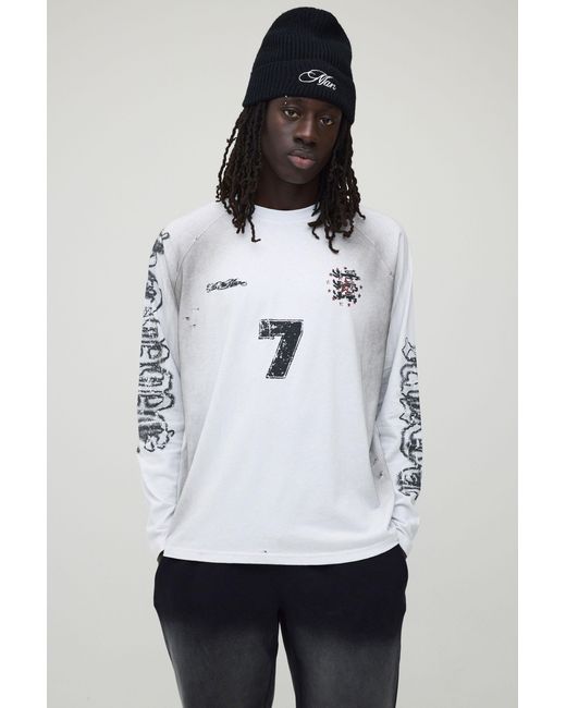 BoohooMAN White Regular Raglan Heavyweight Washed And Distressed T-Shirt for men