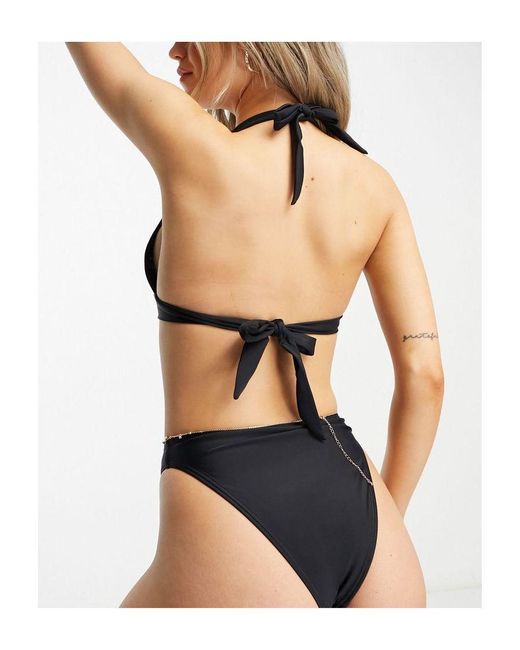 South Beach Black Halterneck Bikini With Ring Detail