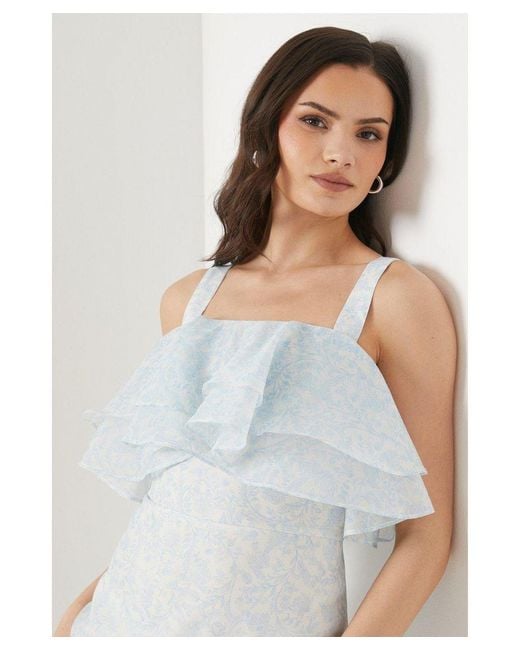 Oasis Paisley Frill Strappy Organza Midi Dress in White Lyst UK
