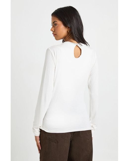 Boohoo White Cowl Neck Long Sleeve Tie Waist Top