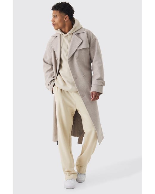 BoohooMAN Natural Oversized Double Breasted Trench Overcoat for men