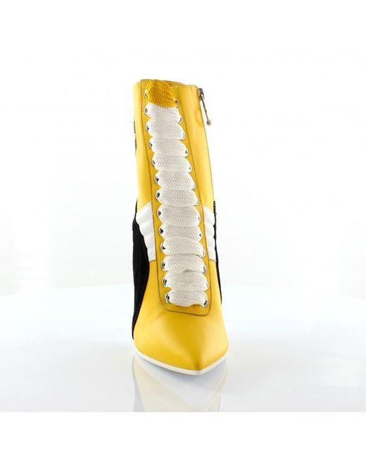 PUMA Fenty By Rihanna 13 Yellow Black Leather High Heel Shoes 363038 01