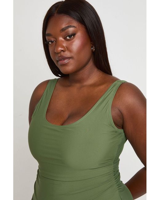Boohoo Green Plus Tummy Control Scoop Swimsuit