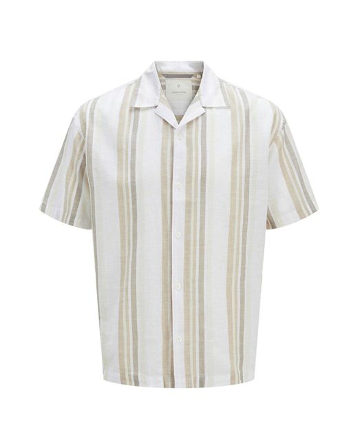 Jack & Jones White Striped Linen Shirt for men