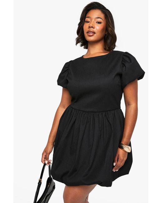 Boohoo Black Plus Bonded Textured Puffball Skater Dress
