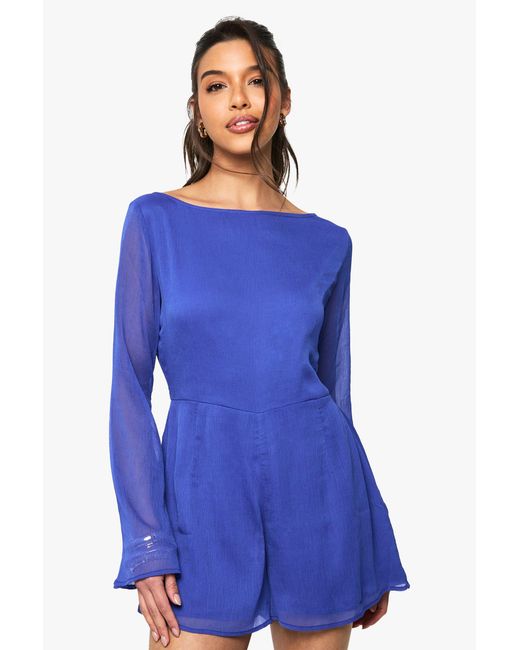 Boohoo Blue Chiffon Cross Back Playsuit