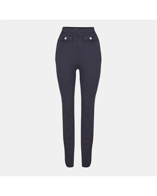 Boss Blue Tubeka Solid Patterned Slim Cigarette Trousers