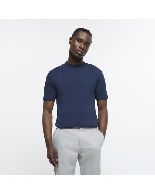 River Island Blue Navy Ri Studio Slim Fit T-shirt for men