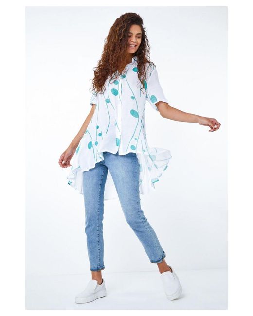 Roman Blue Spot Print Button Through Shirt