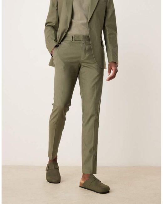 ASOS Natural Linen Blend Skinny Suit Trousers for men