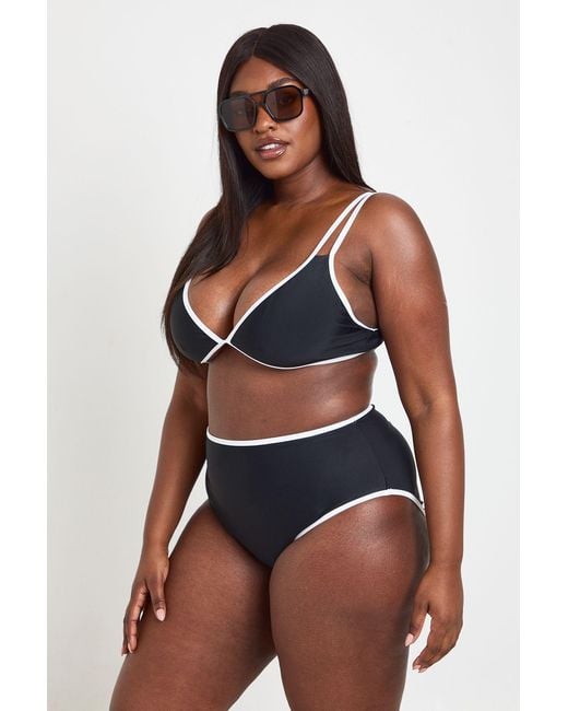 Boohoo Blue Plus Contrast High Leg Bikini Set