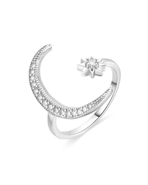 Luxenter Metallic Ring Meral, Mit Glänzenden Zirkonen, Rhodiniert