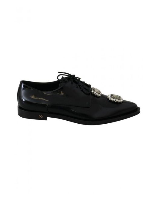 Dolce & Gabbana Black Leather Crystal Lace Up Formal Shoes