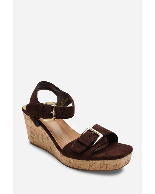 Where's That From Brown Olivine Double Strap Platform Suede Wedge