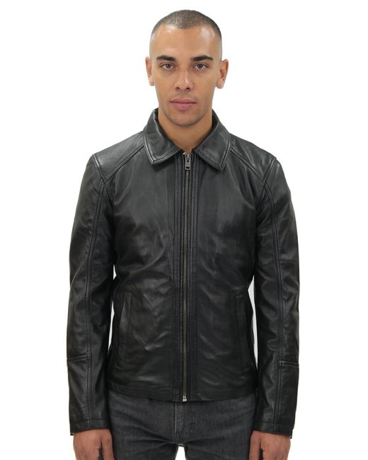Infinity Leather Black Smart Classic Harrington Jacket-New York for men