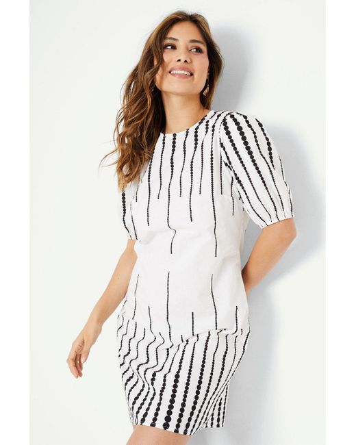 PRINCIPLES White Border Spot Print Puff Sleeve Shift Dress