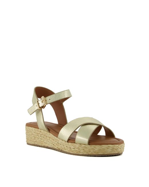 Dune Metallic Ladies Wf Linnie Wide Fit Woven Flatform Sandals Wf