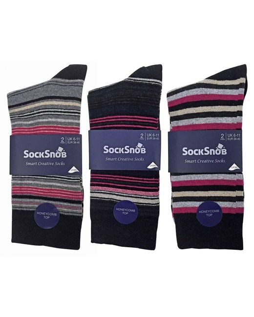 Sock Snob Red 6 Pack Colourful Striped Patterned Dress Cotton Socks for men