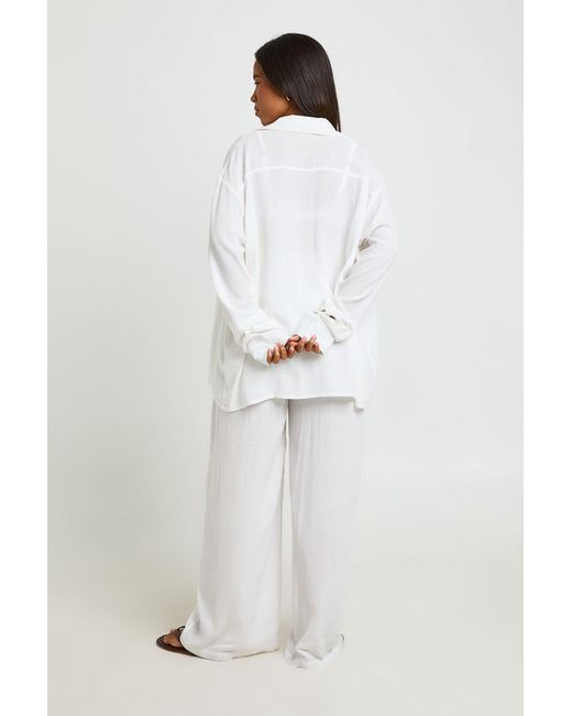 Boohoo White Cheesecloth Shirt & Trouser Beach Co Ord