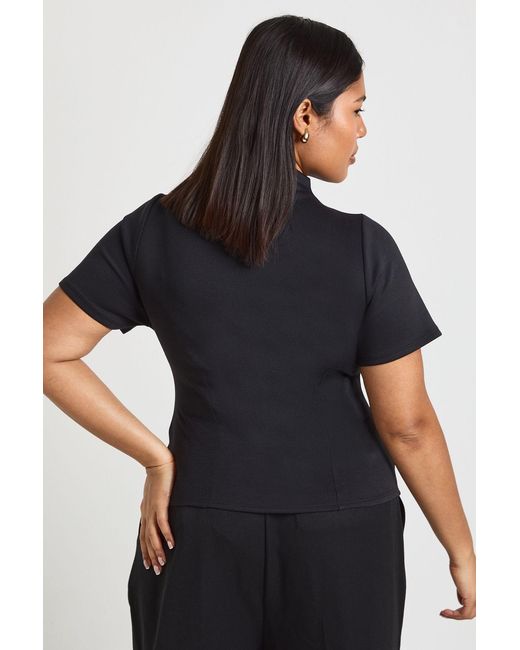 Boohoo Black Plus Cinched Waist High Neck Top