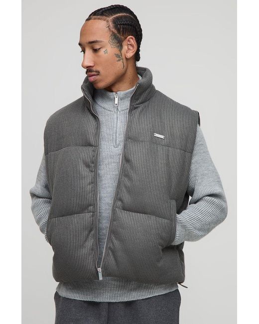 BoohooMAN Gray Boxy Fit Knitted Funnel Neck Puffer Gilet for men