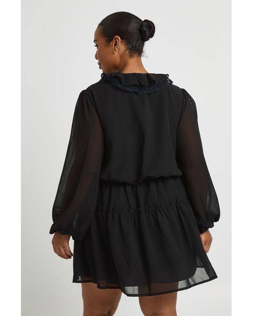 Boohoo Black Plus Chiffon Ruffle Skater Dress