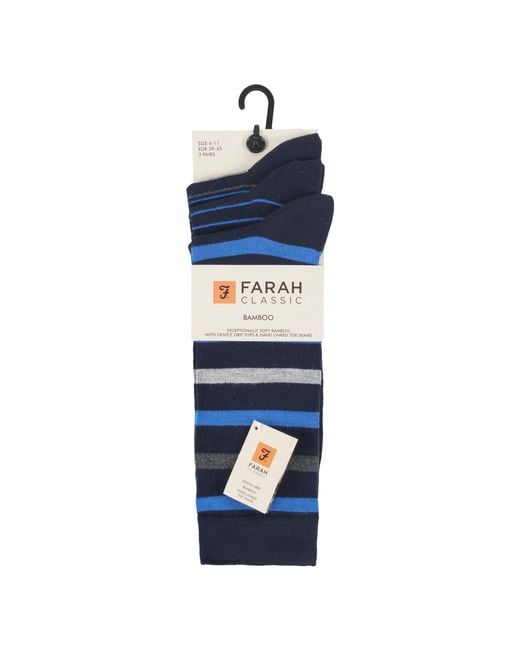 Farah Blue 3 Pack Striped Bamboo Dress Socks Soft Breathable for men