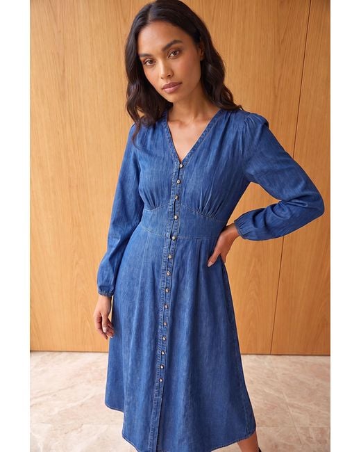 Roman Blue Button Through Midi Dress
